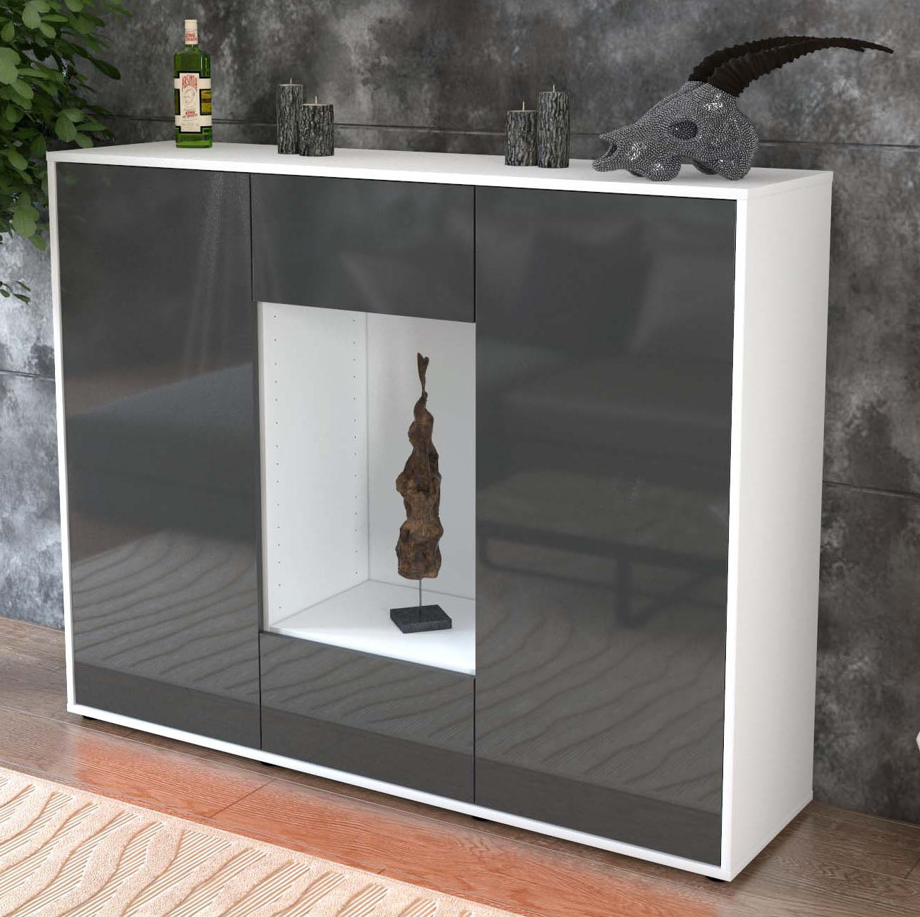 Highboard Malina, Grau Studio (136x108x35cm) - Dekati GmbH