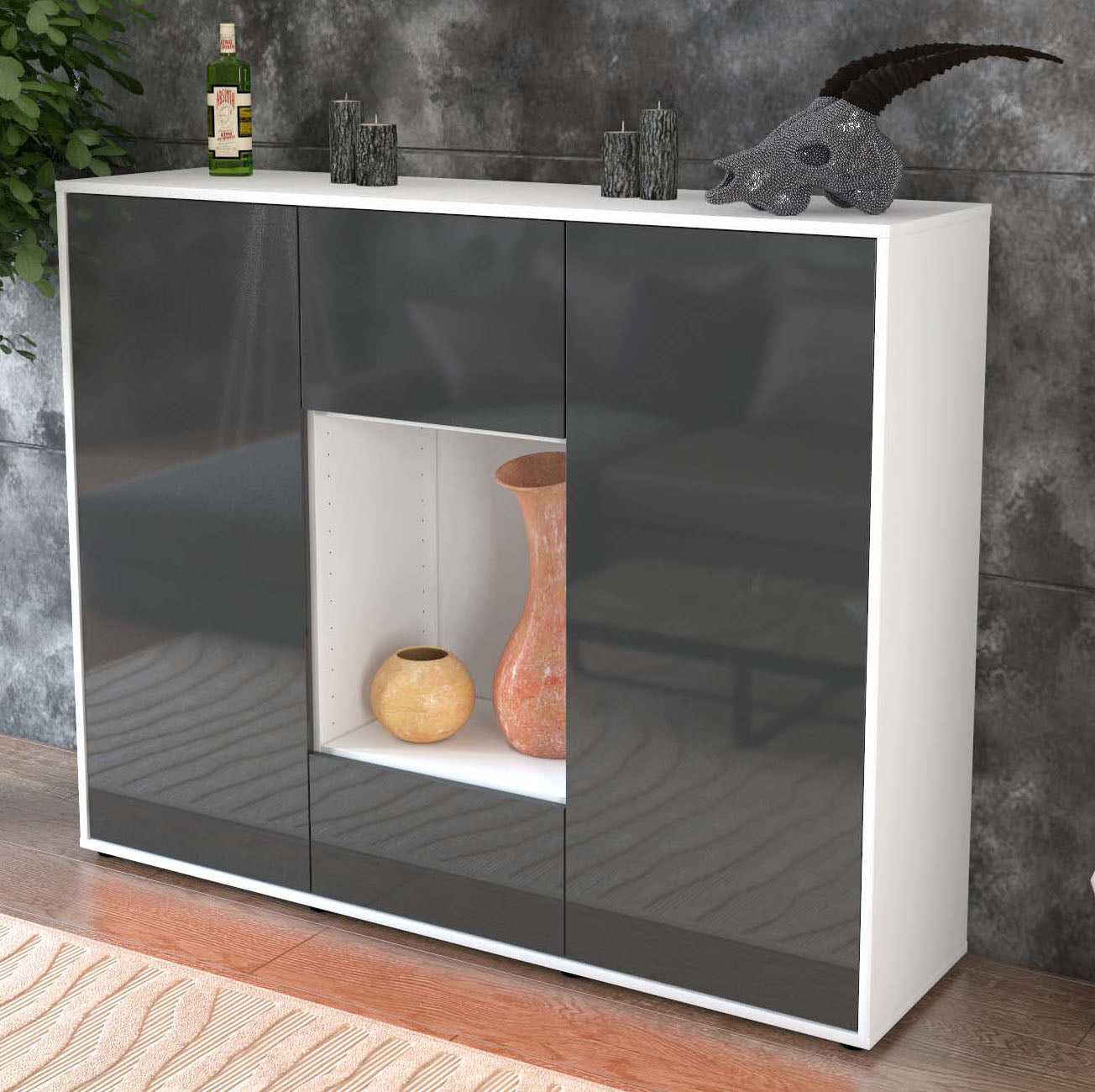 Highboard Manuela, Grau Studio (136x108x35cm) - Dekati GmbH