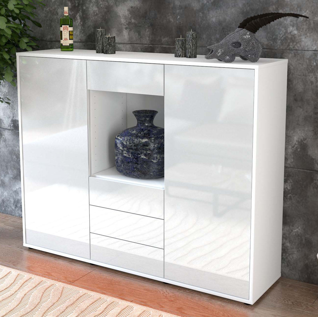 Highboard Mariella, Weiß Studio (136x108x35cm) - Dekati GmbH