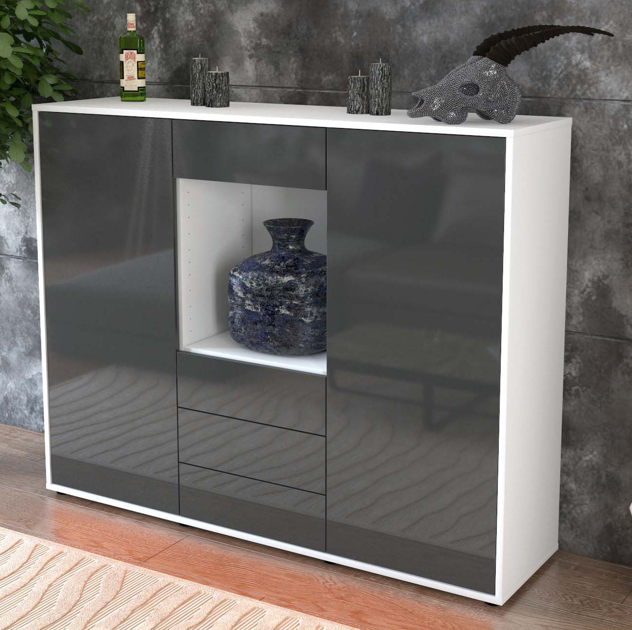 Highboard Mariella, Grau Studio (136x108x35cm) - Dekati GmbH