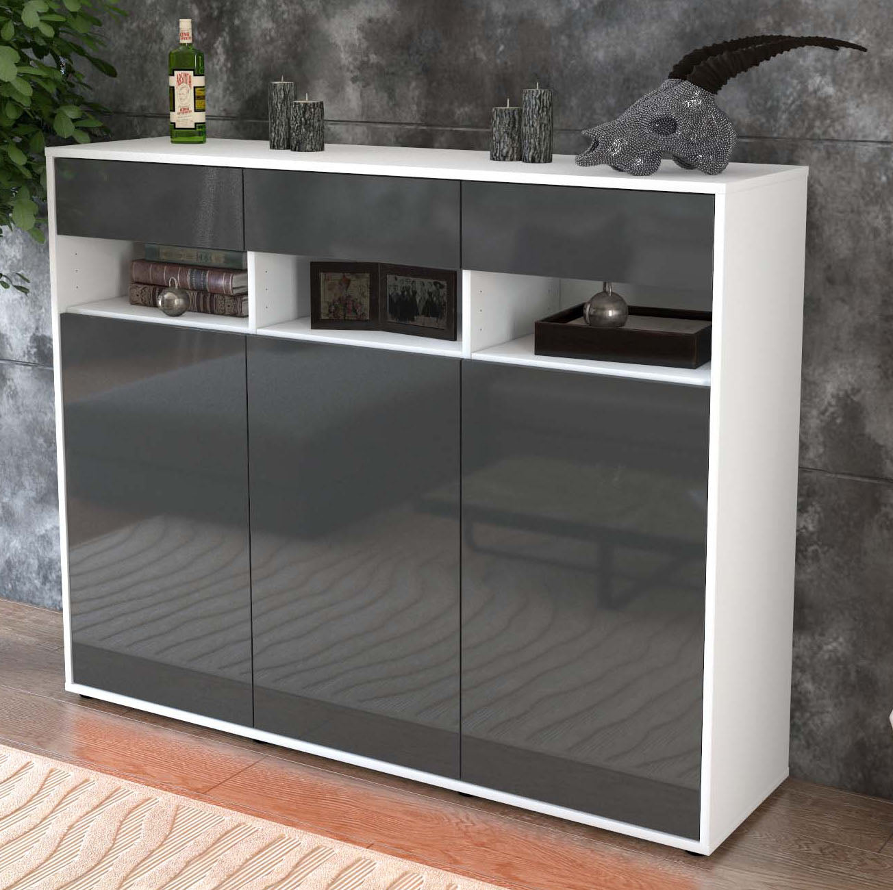 Highboard Marlene, Grau Studio (136x108x35cm) - Dekati GmbH