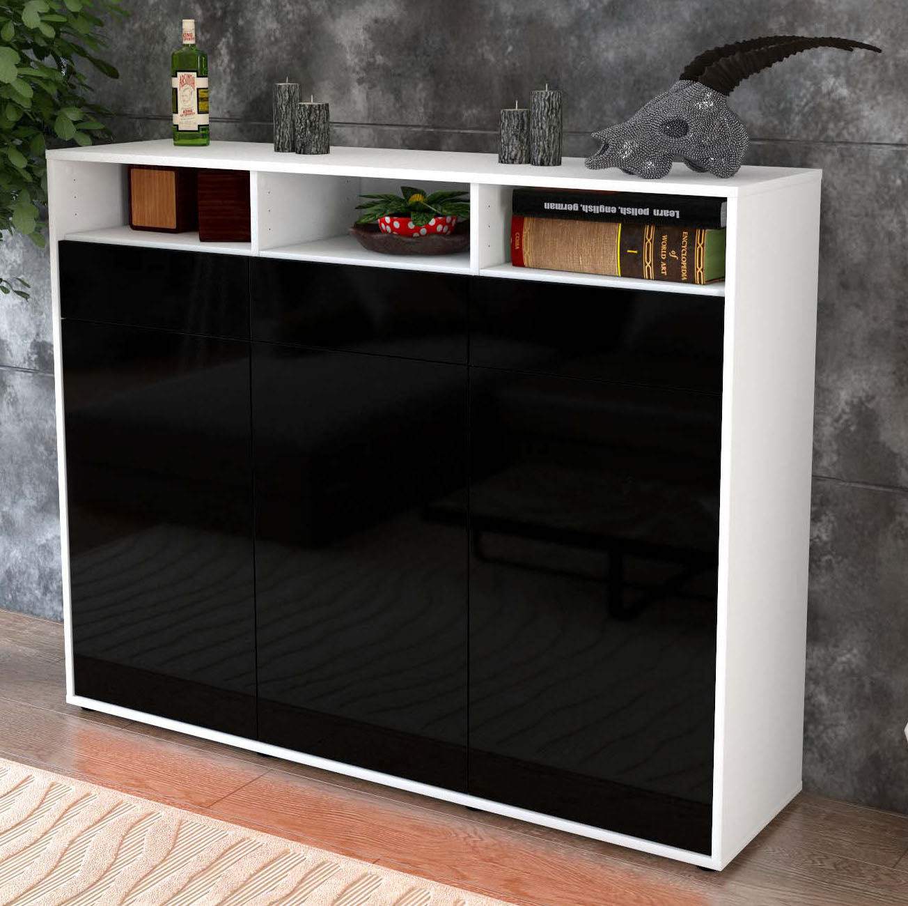 Highboard Marta, Schwarz Studio (136x108x35cm) - Dekati GmbH