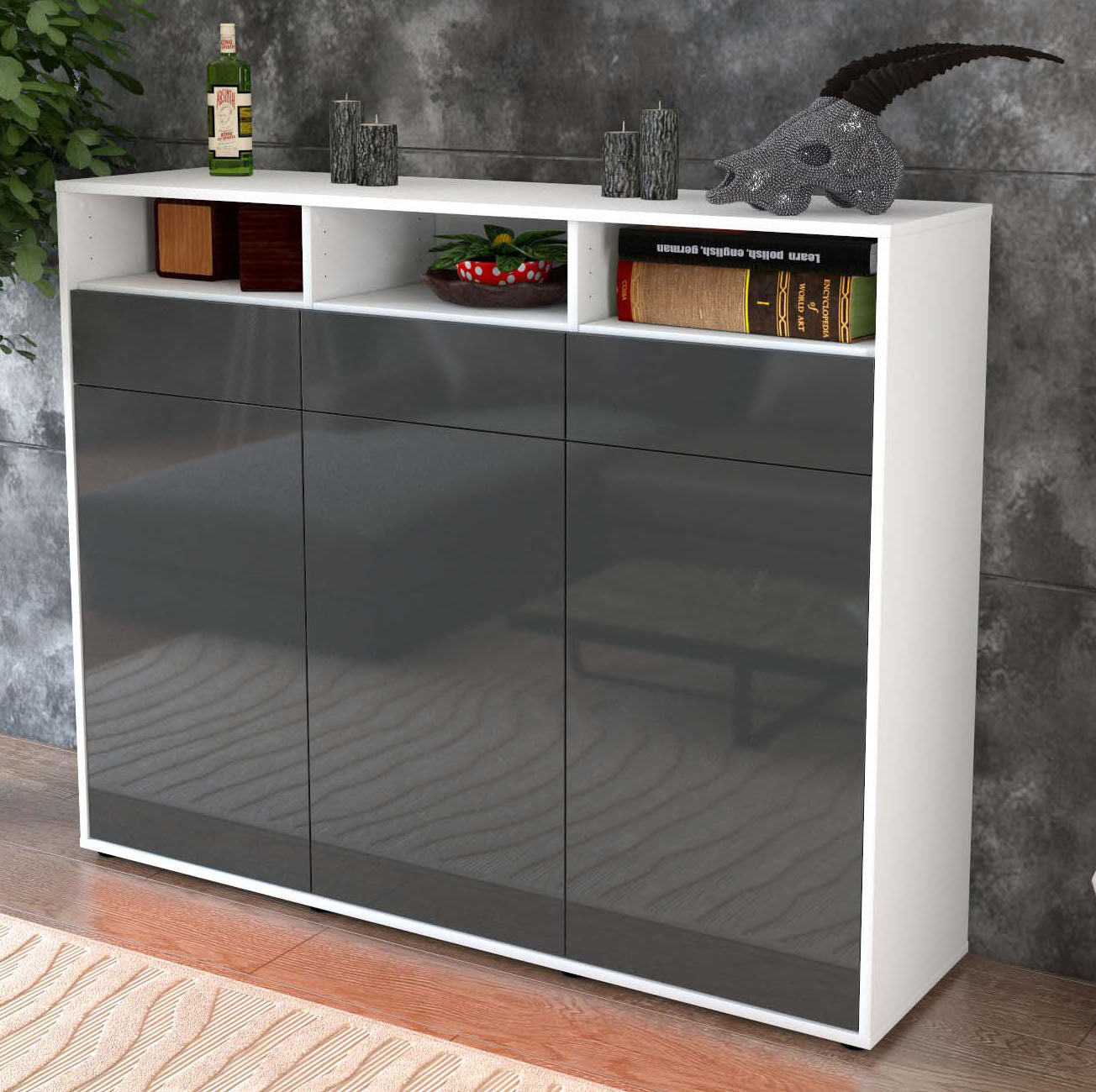 Highboard Marta, Grau Studio (136x108x35cm) - Dekati GmbH