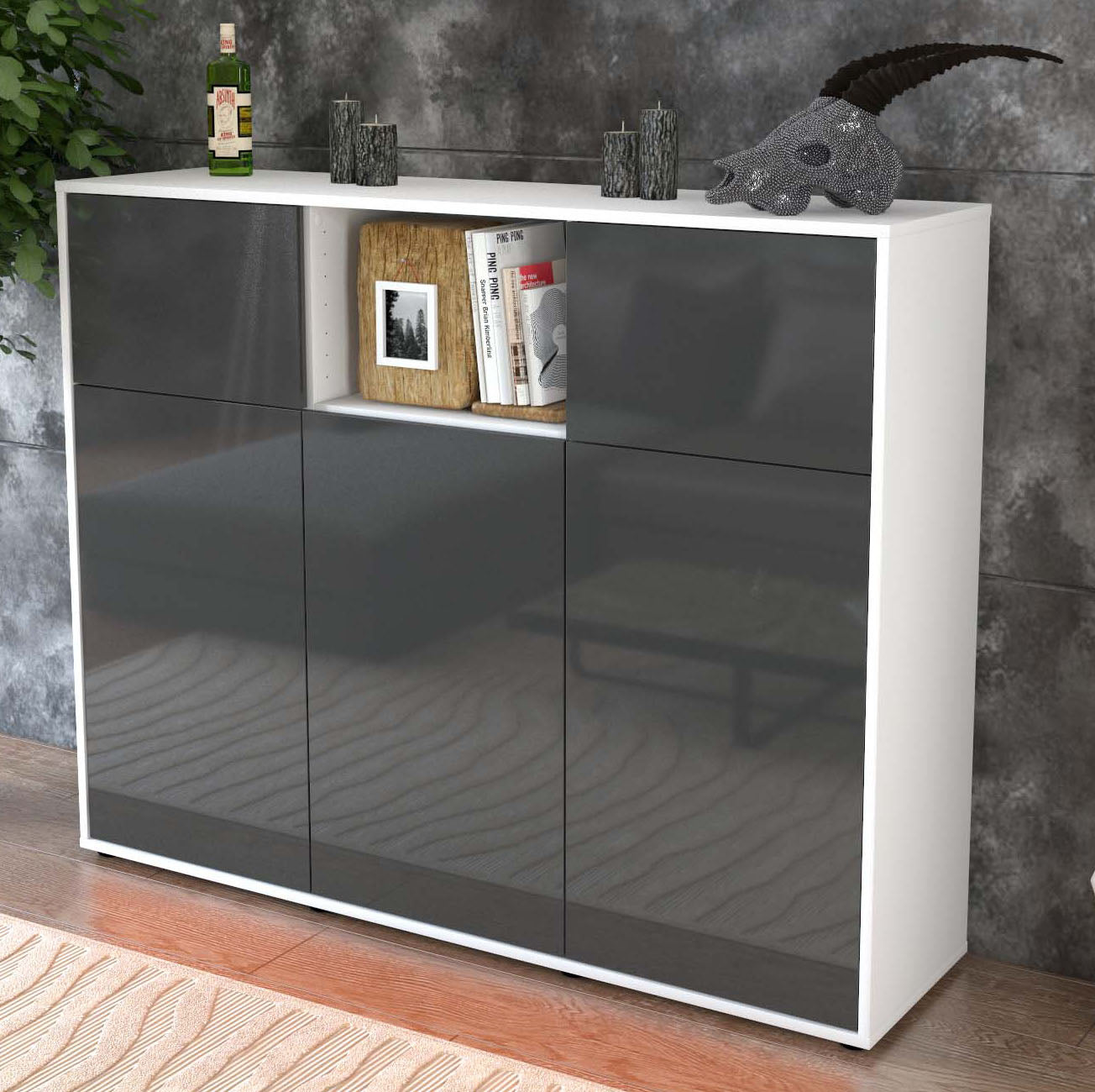 Highboard Melanie, Grau Studio (136x108x35cm) - Dekati GmbH