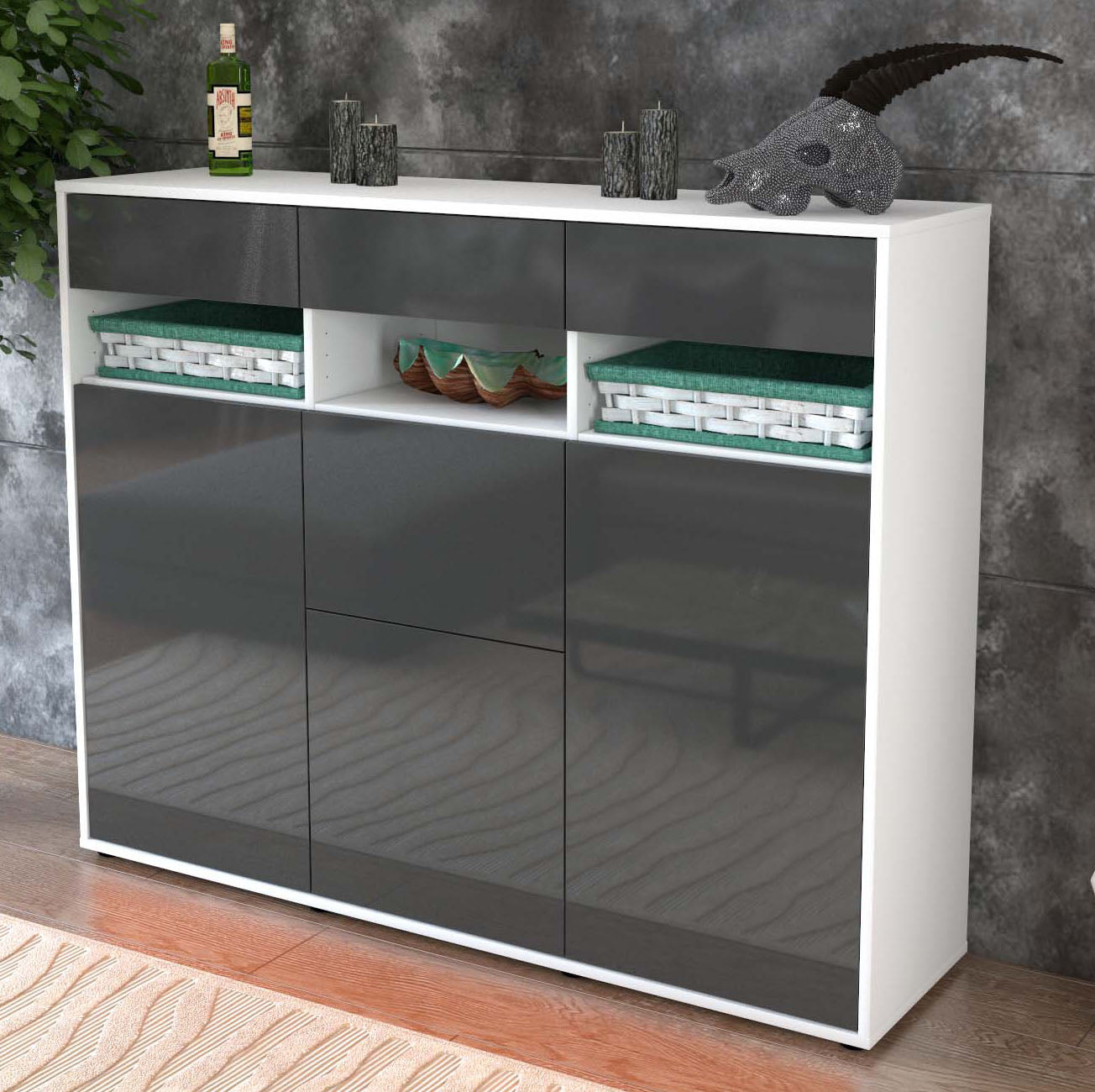 Highboard Michaela, Grau Studio (136x108x35cm) - Dekati GmbH