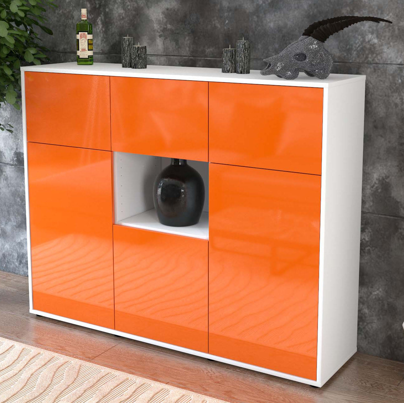 Highboard Milena, Orange Studio (136x108x35cm) - Dekati GmbH