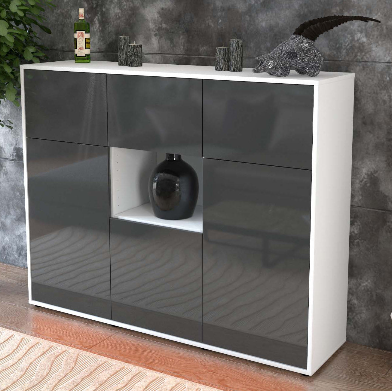 Highboard Milena, Grau Studio (136x108x35cm) - Dekati GmbH