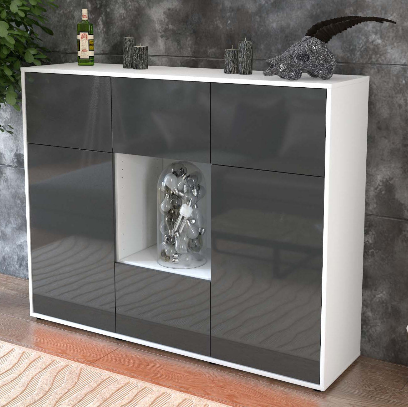 Highboard Milou, Grau Studio (136x108x35cm) - Dekati GmbH