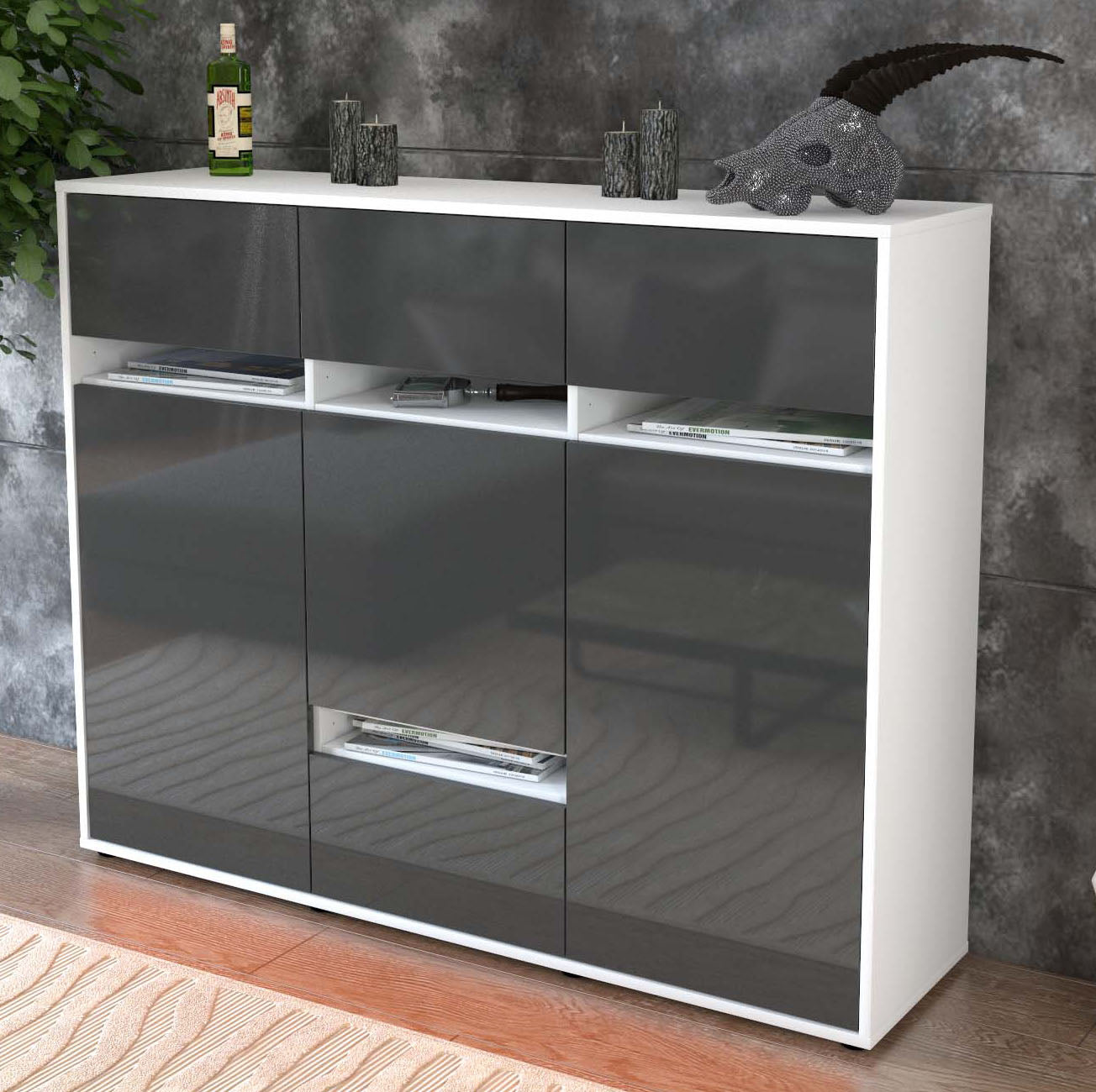 Highboard Monia, Grau Studio (136x108x35cm) - Dekati GmbH