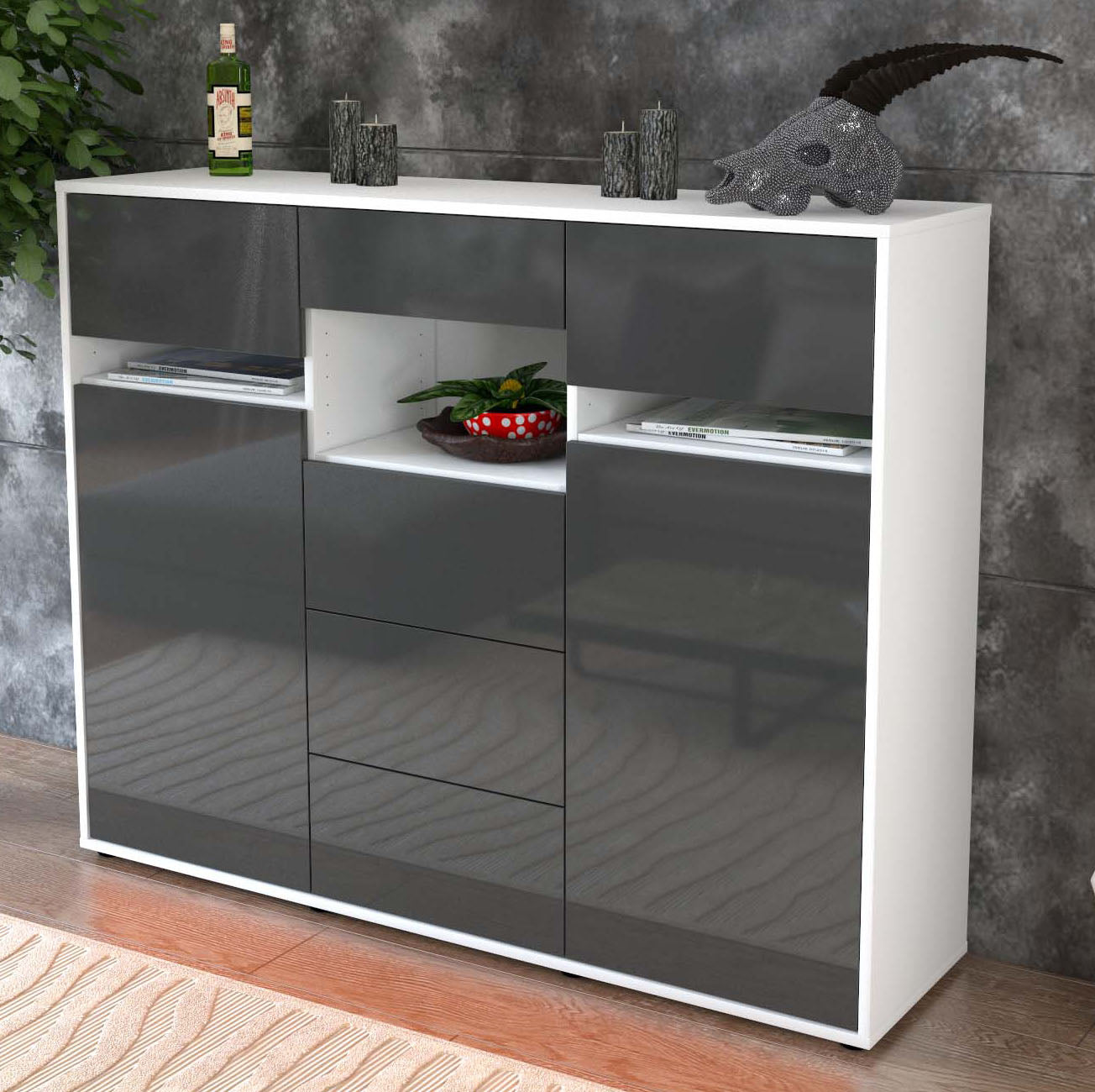 Highboard Nella, Grau Studio (136x108x35cm) - Dekati GmbH