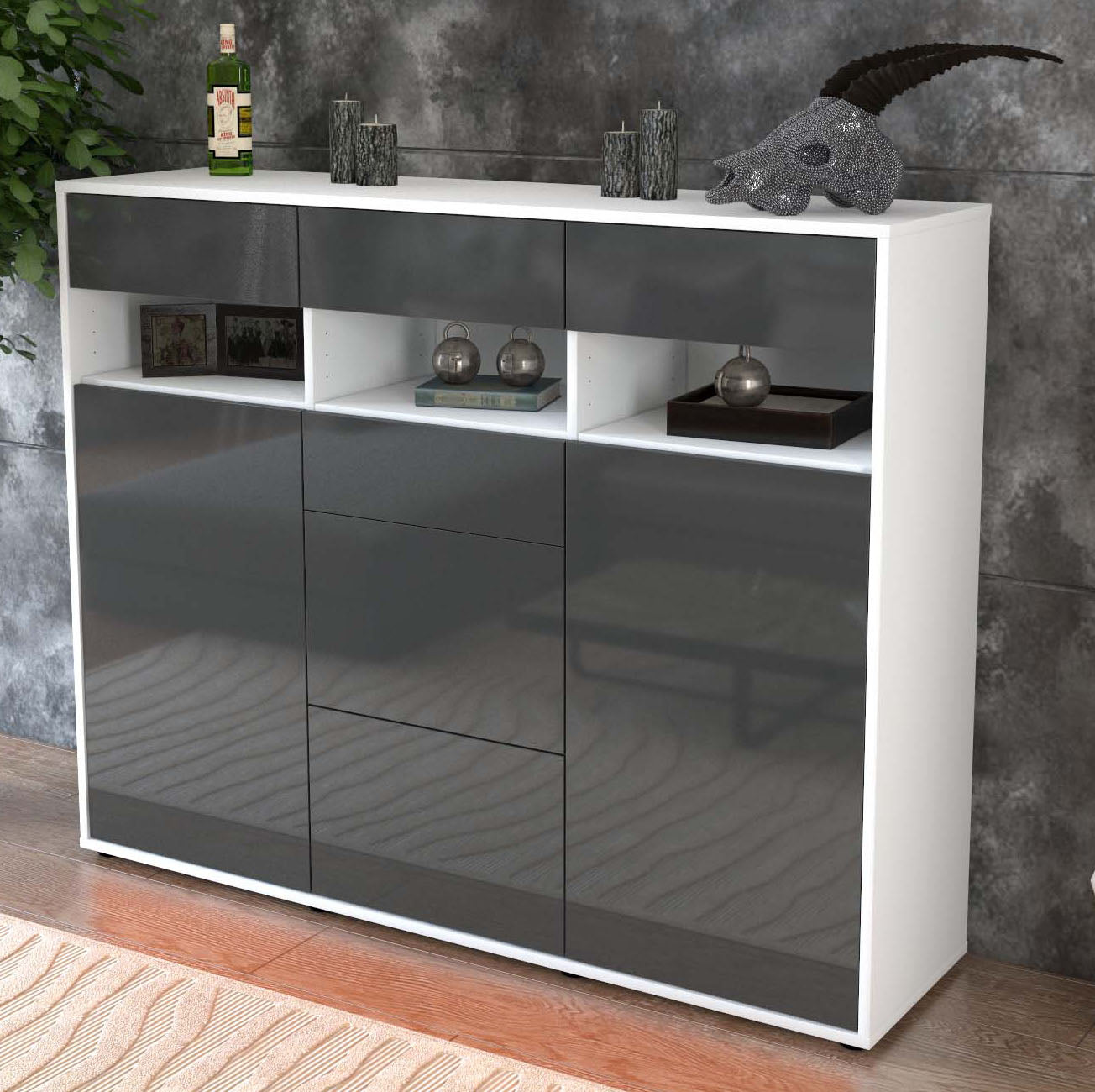 Highboard Ylenia, Grau Studio (136x108x35cm) - Dekati GmbH