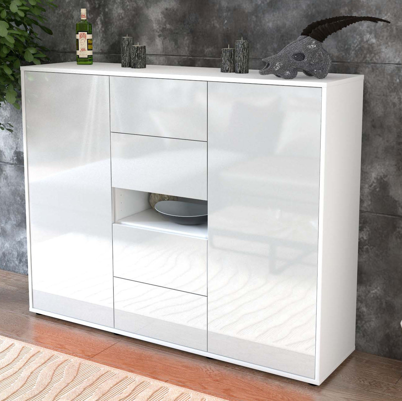 Highboard Noelia, Weiß Studio (136x108x35cm) - Dekati GmbH