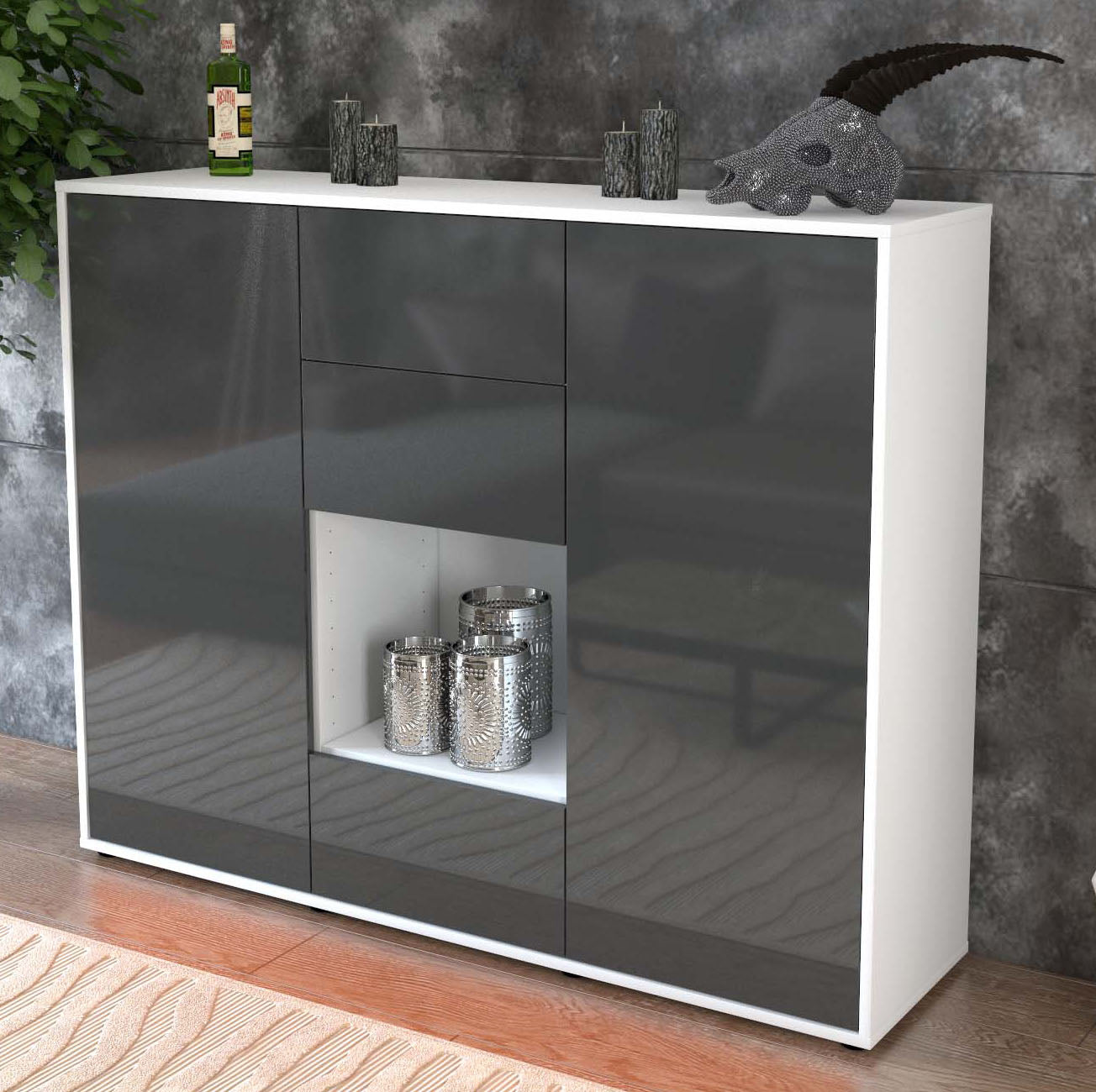 Highboard Nora, Grau Studio (136x108x35cm) - Dekati GmbH