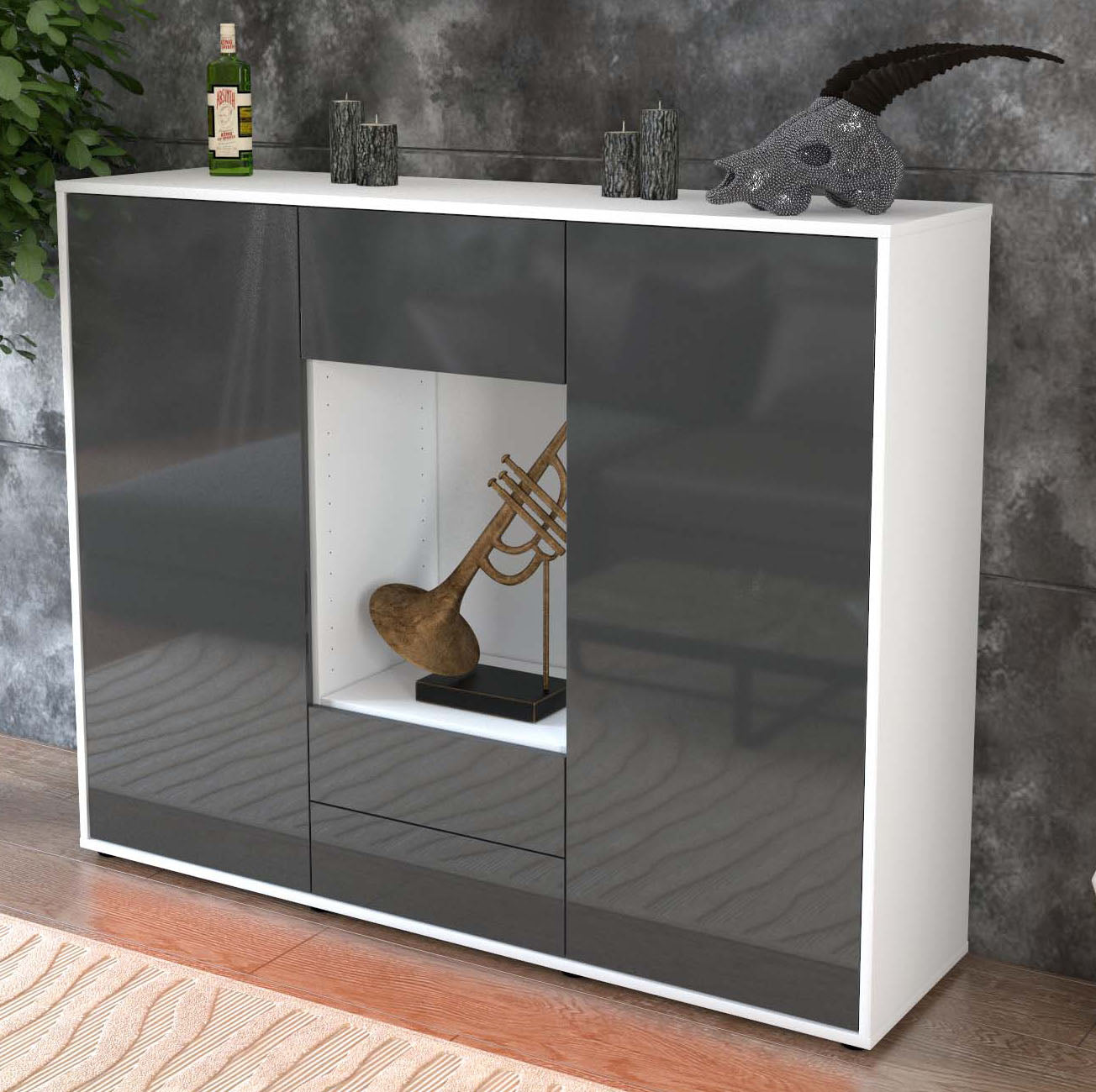 Highboard Norina, Grau Studio (136x108x35cm) - Dekati GmbH