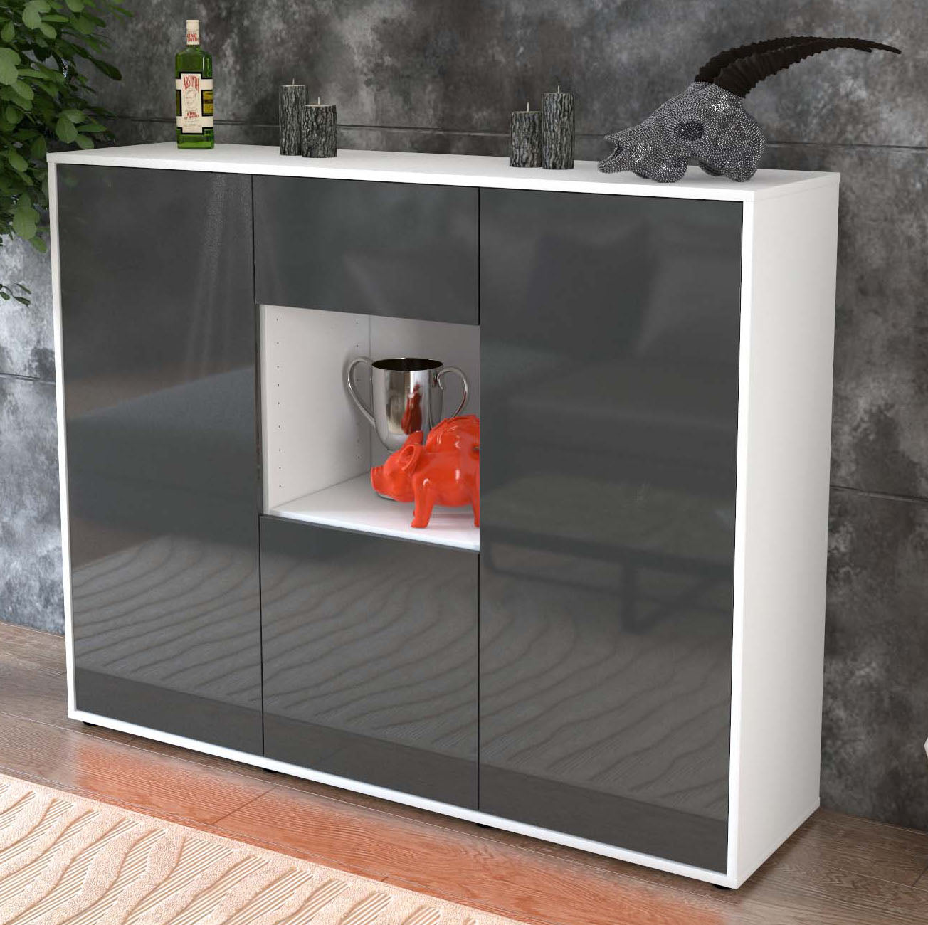 Highboard Nuria, Grau Studio (136x108x35cm) - Dekati GmbH