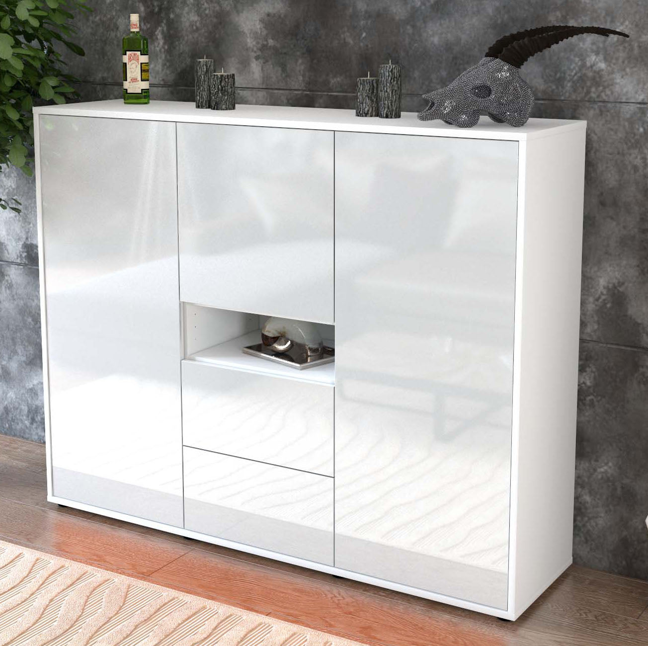 Highboard Olivia, Weiß Studio (136x108x35cm) - Dekati GmbH