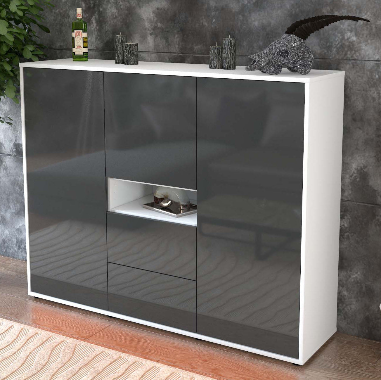 Highboard Olivia, Grau Studio (136x108x35cm) - Dekati GmbH