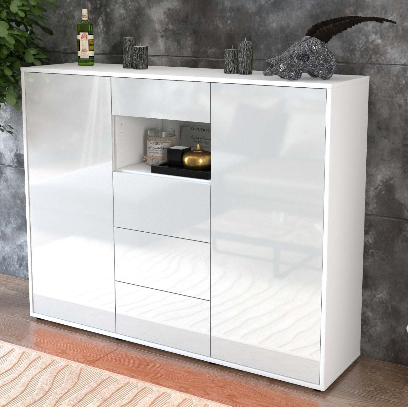 Highboard Ornella, Weiß Studio (136x108x35cm) - Dekati GmbH