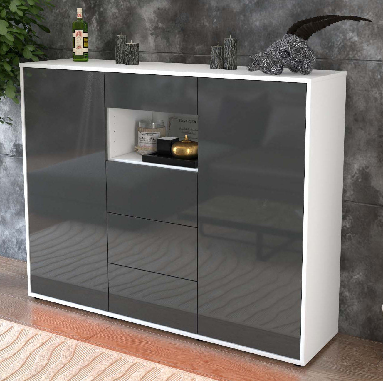 Highboard Ornella, Grau Studio (136x108x35cm) - Dekati GmbH