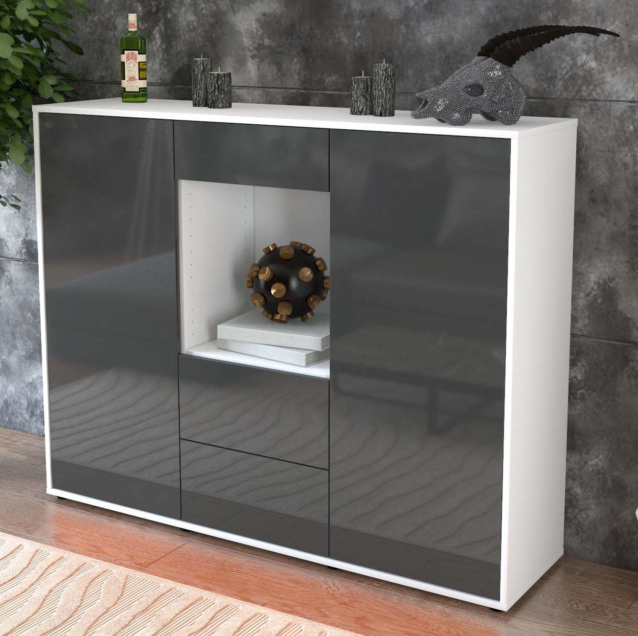 Highboard Ortensia, Grau Studio (136x108x35cm) - Dekati GmbH