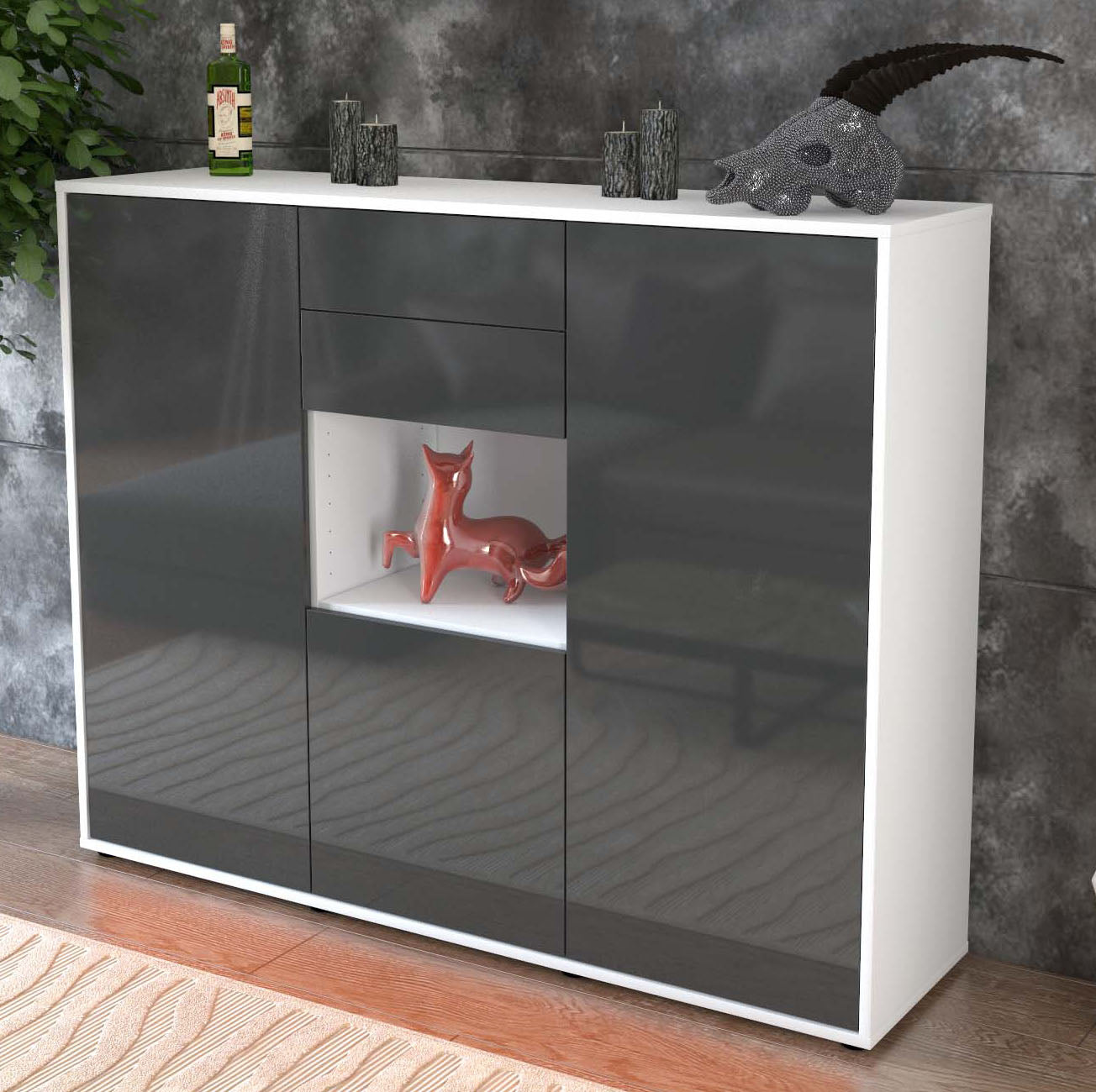 Highboard Penelope, Grau Studio (136x108x35cm) - Dekati GmbH