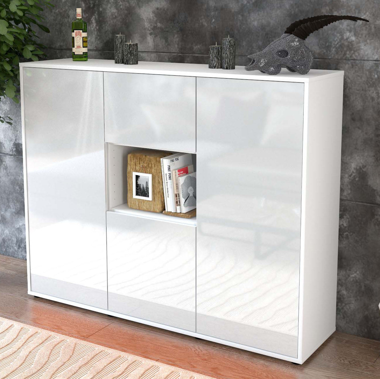 Highboard Pippa, Weiß Studio (136x108x35cm) - Dekati GmbH