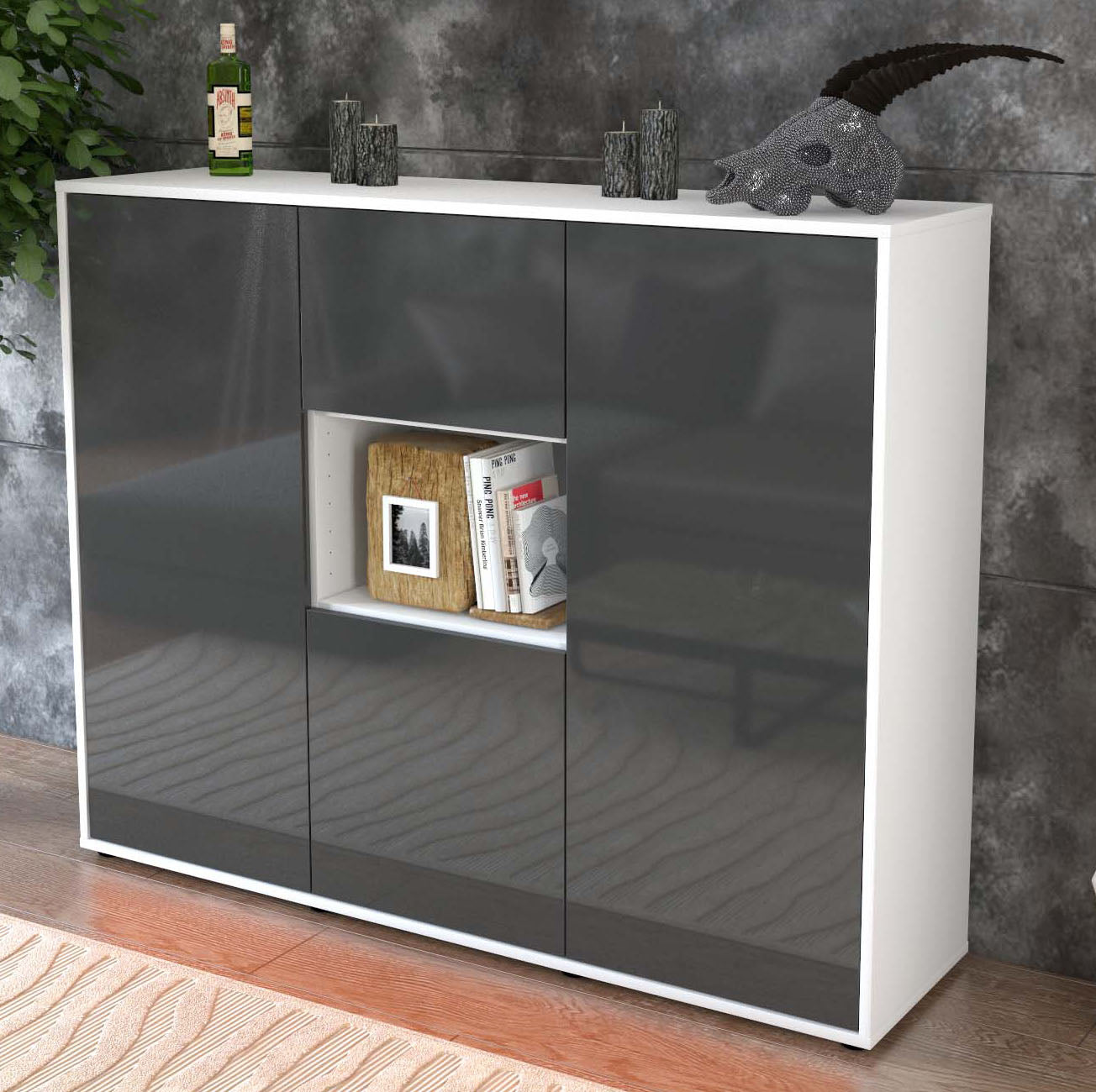 Highboard Pippa, Grau Studio (136x108x35cm) - Dekati GmbH