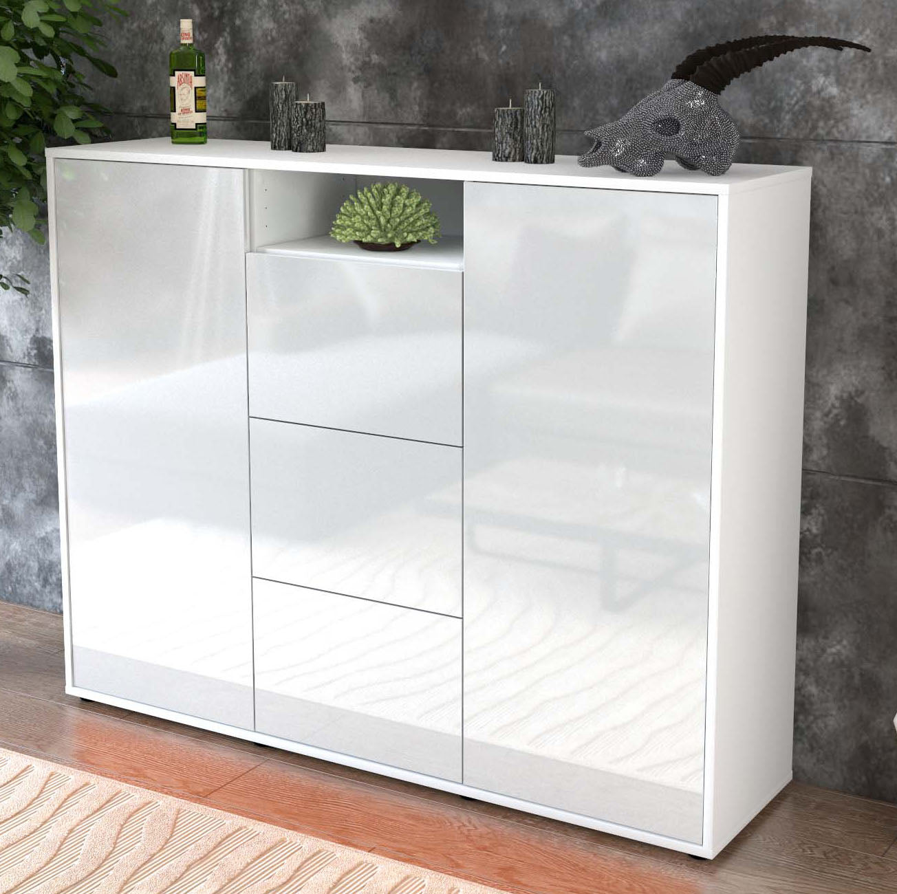 Highboard Quartilla, Weiß Studio (136x108x35cm) - Dekati GmbH