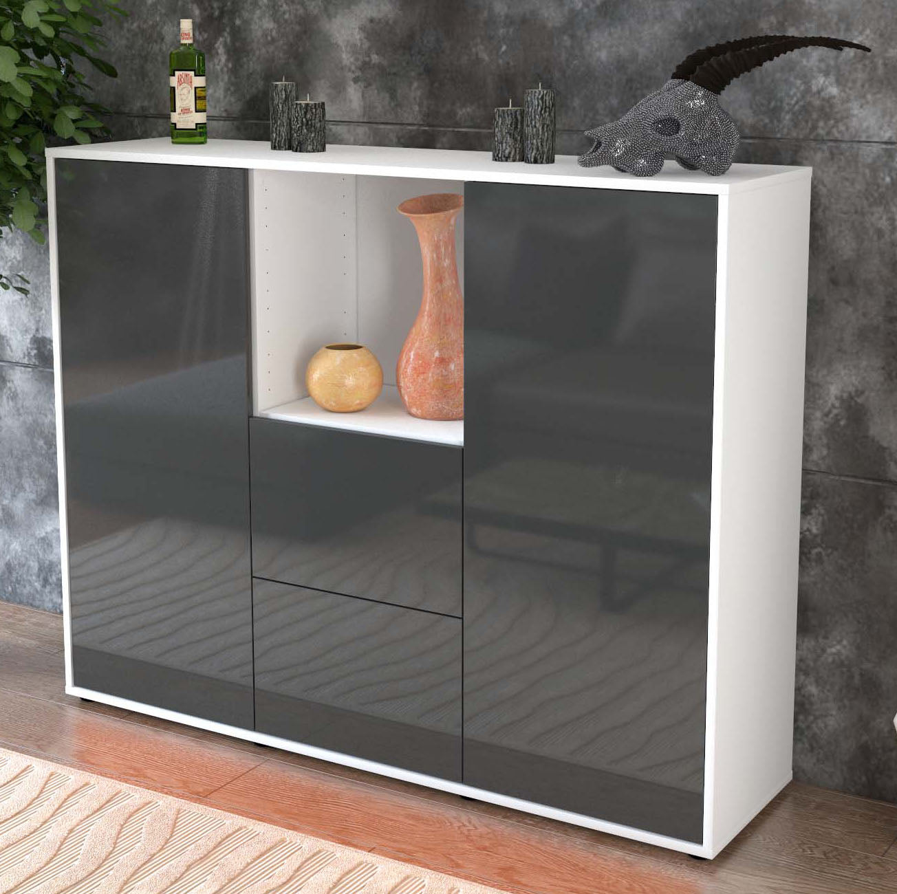 Highboard Rabea, Grau Studio (136x108x35cm) - Dekati GmbH