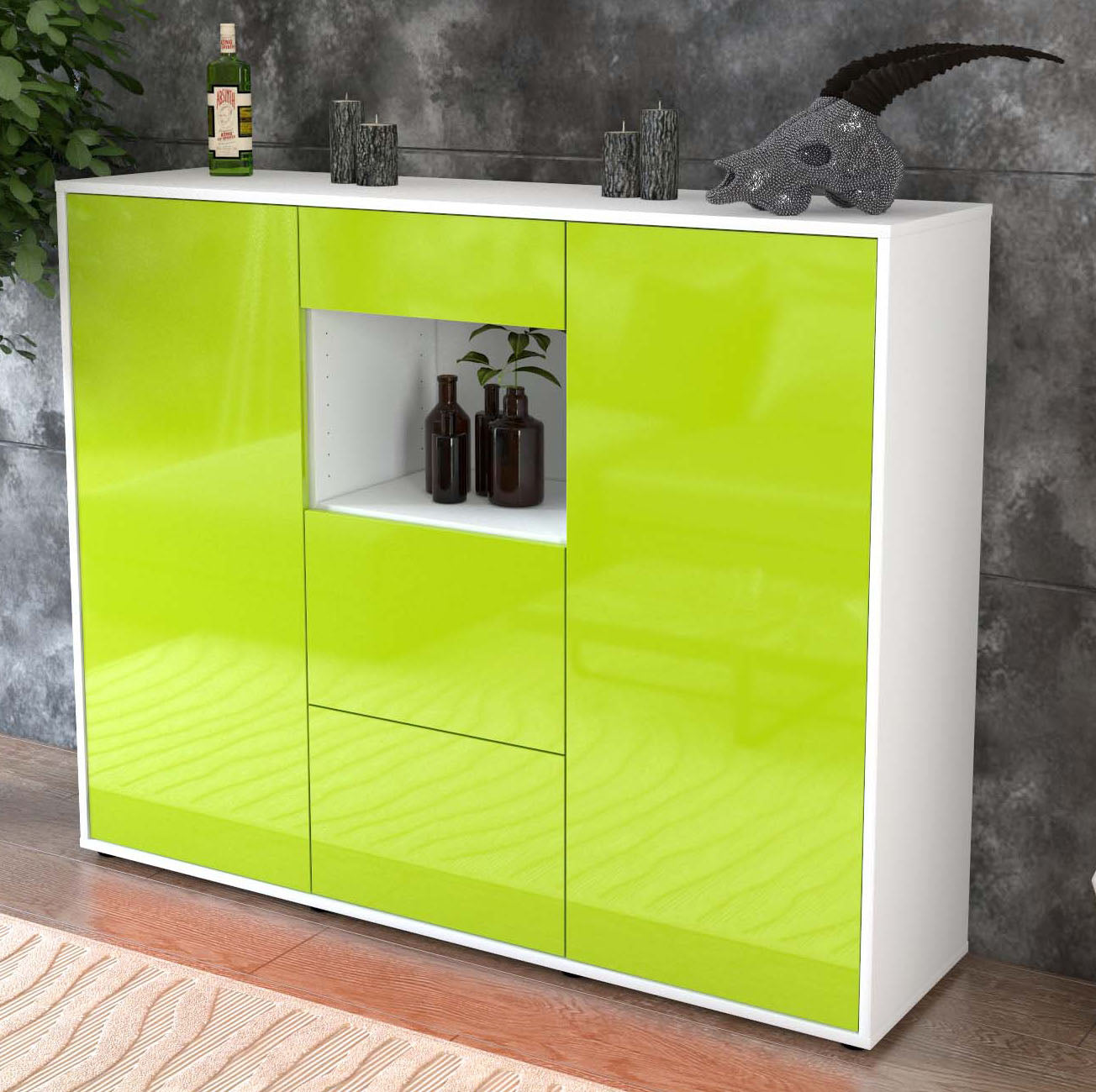 Highboard Rachelle, Grün Studio (136x108x35cm) - Dekati GmbH