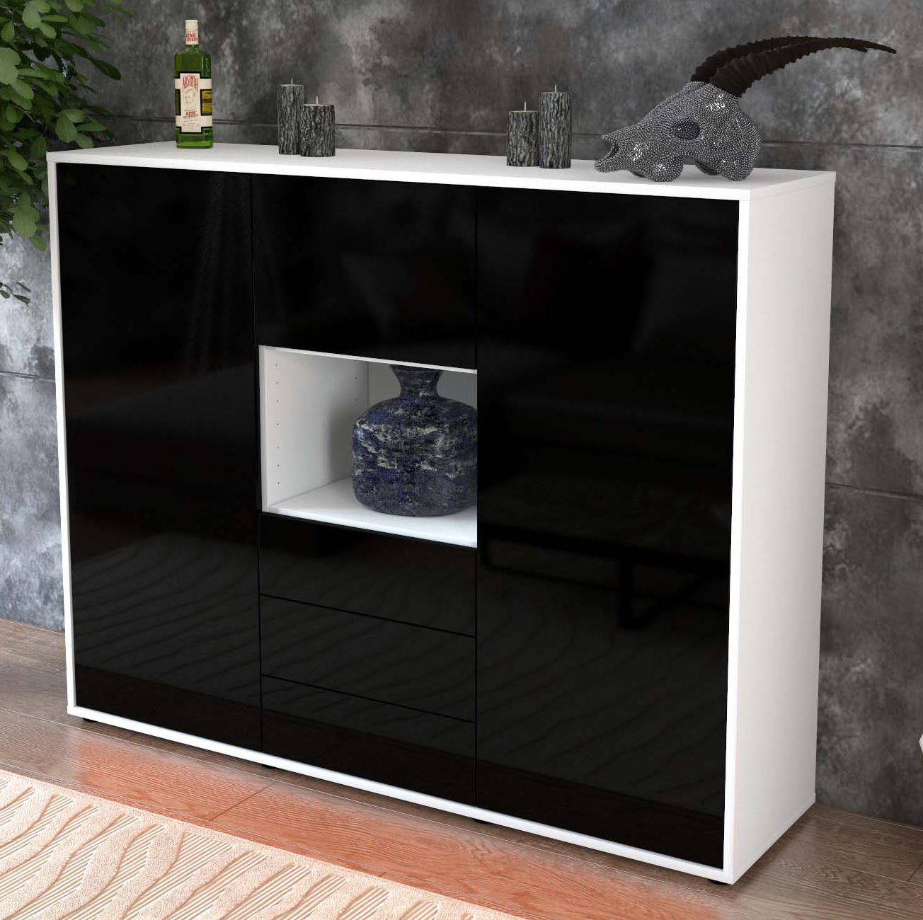 Highboard Ravenna, Schwarz Studio (136x108x35cm) - Dekati GmbH