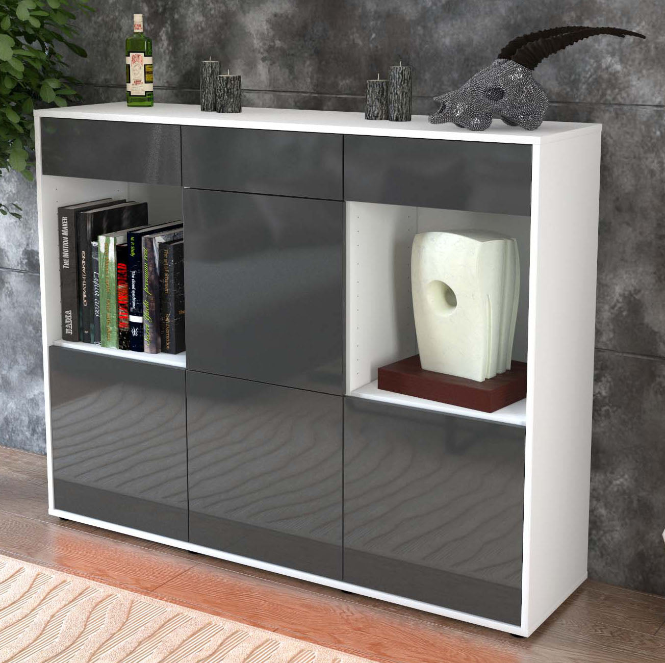 Highboard Selena, Grau Studio (136x108x35cm) - Dekati GmbH