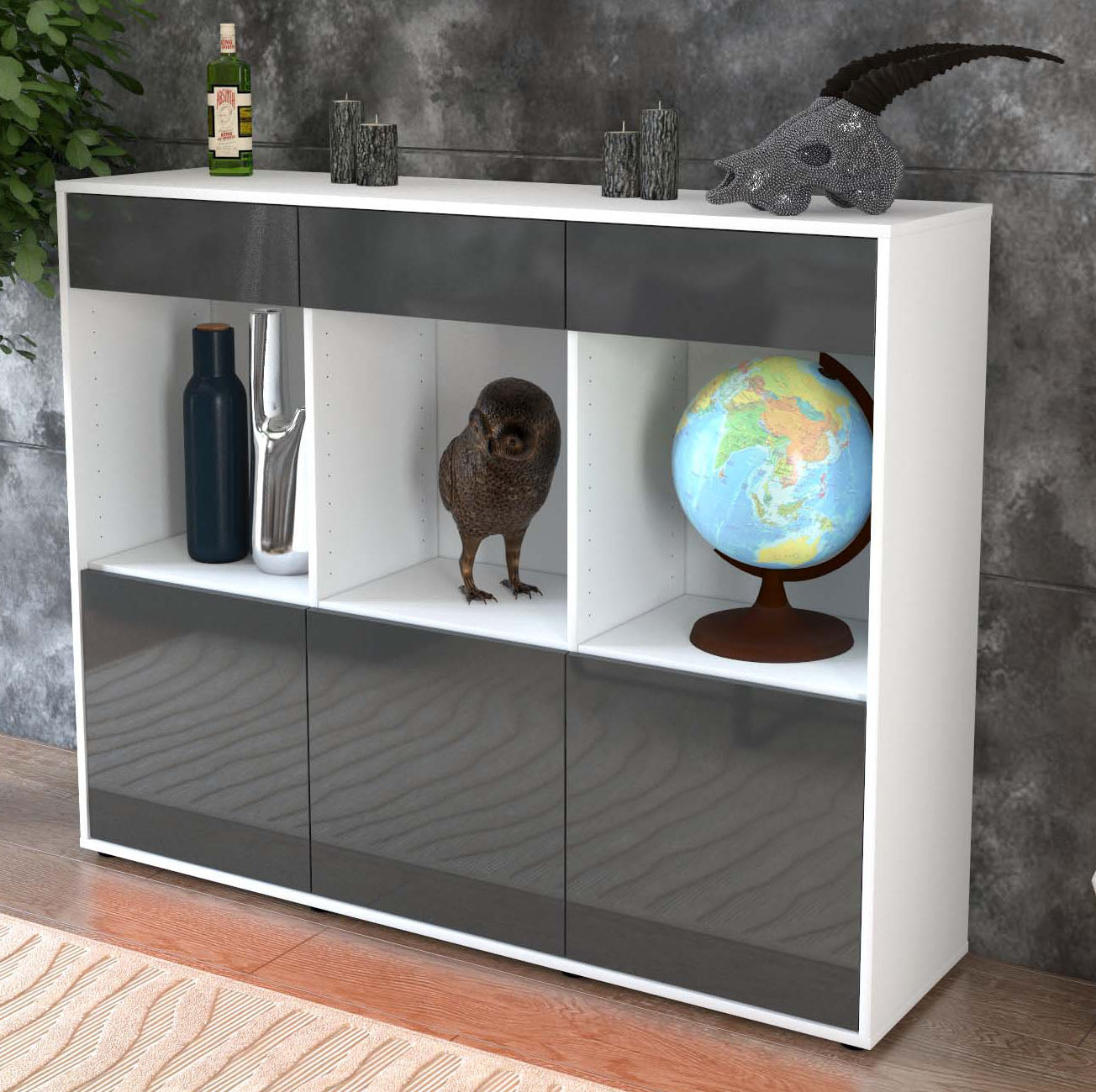 Highboard Selina, Grau Studio (136x108x35cm) - Dekati GmbH