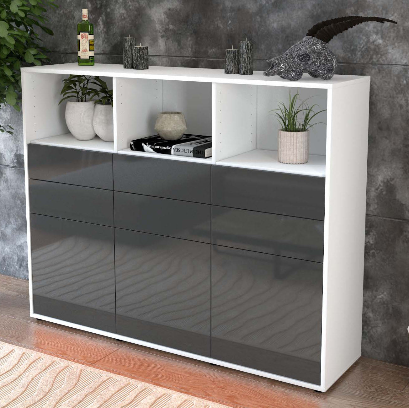 Highboard Serenella, Grau Studio (136x108x35cm) - Dekati GmbH