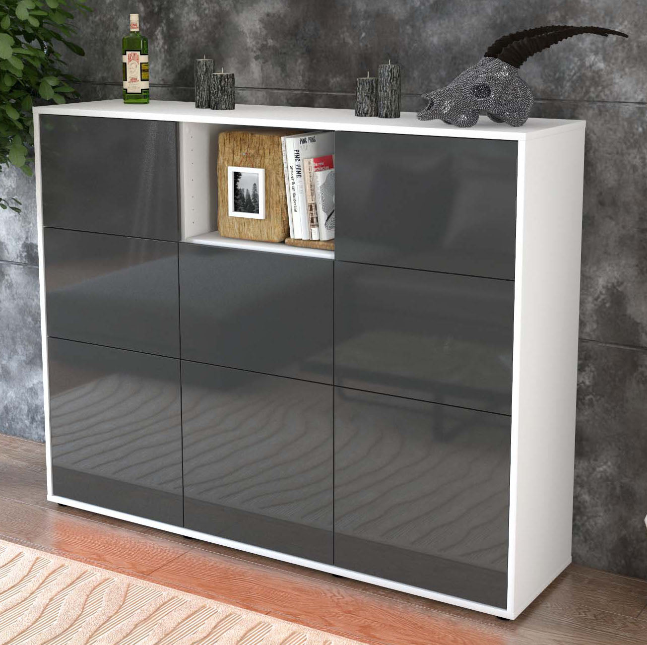 Highboard Simona, Grau Studio (136x108x35cm) - Dekati GmbH