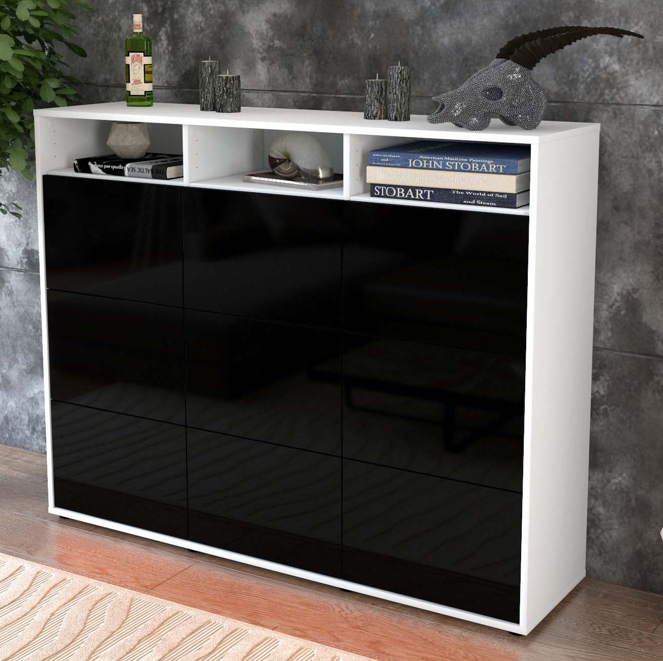 Highboard Sofia, Schwarz Studio (136x108x35cm) - Dekati GmbH