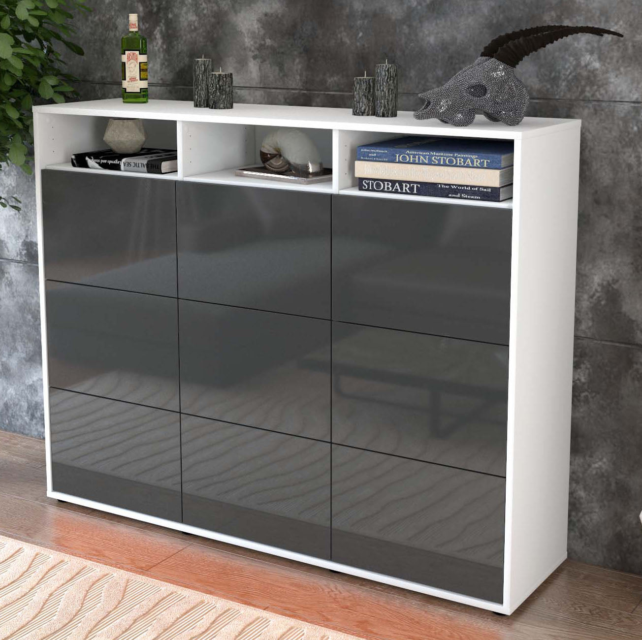 Highboard Sofia, Grau Studio (136x108x35cm) - Dekati GmbH