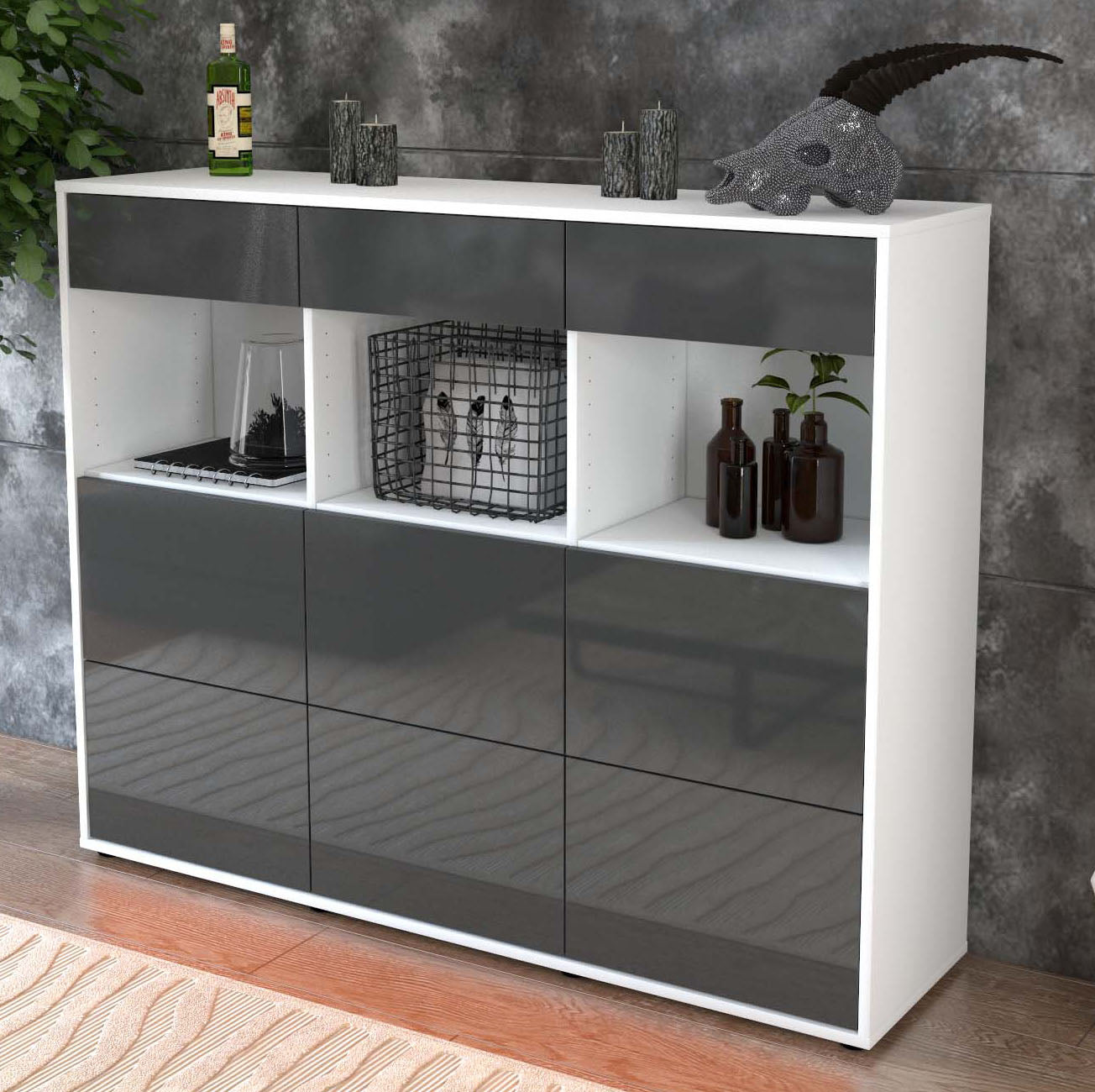 Highboard Stella, Grau Studio (136x108x35cm) - Dekati GmbH