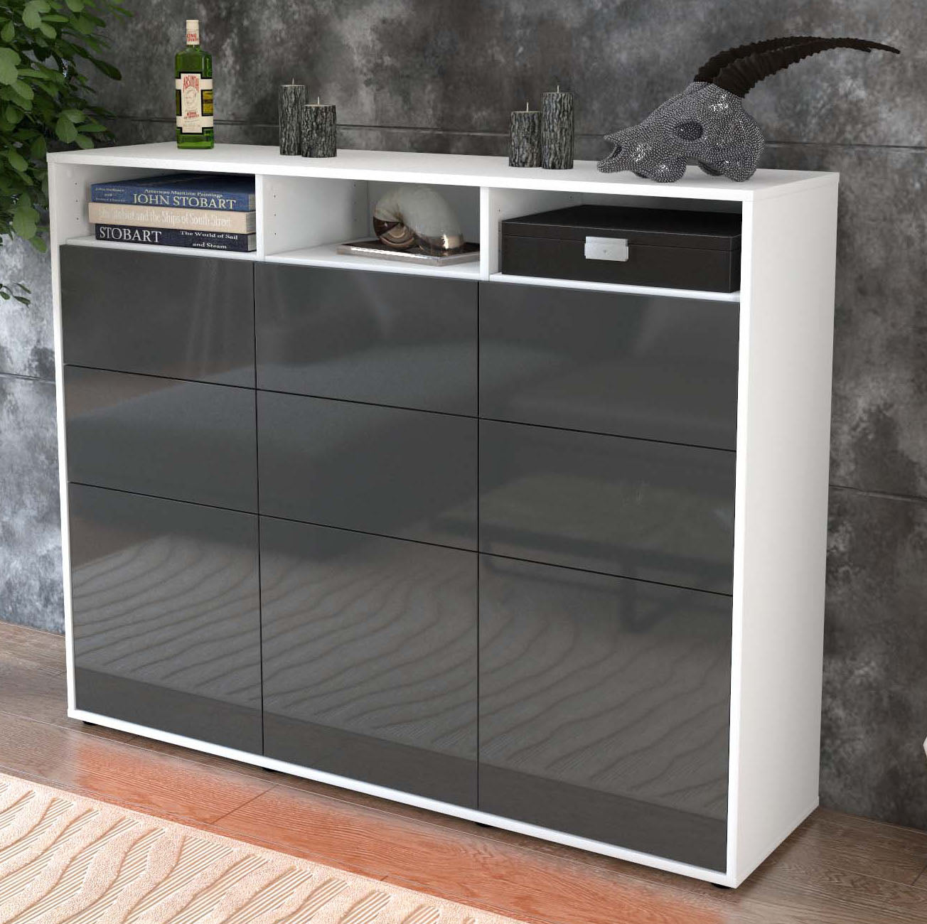 Highboard Tatiana, Grau Studio (136x108x35cm) - Dekati GmbH