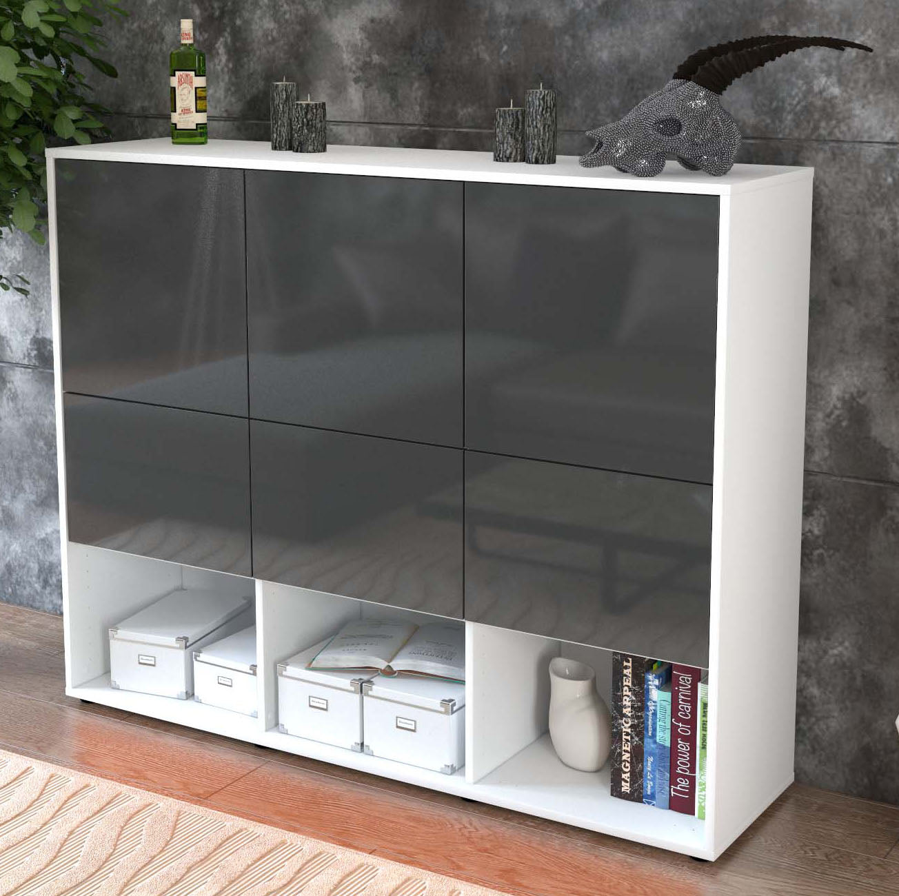 Highboard Zaccaria, Grau Studio (136x108x35cm) - Dekati GmbH