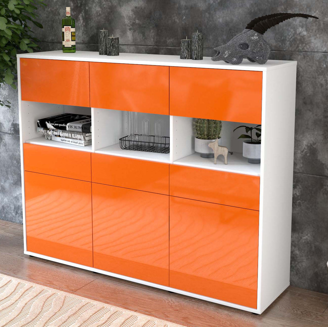 Highboard Tizia, Orange Studio (136x108x35cm) - Dekati GmbH