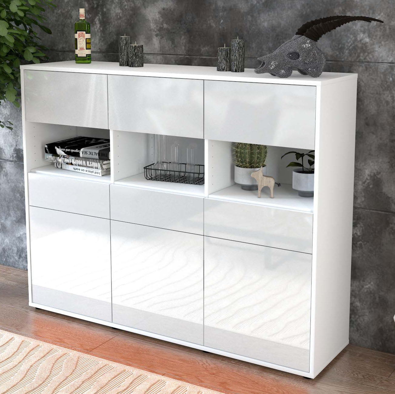 Highboard Tizia, Weiß Studio (136x108x35cm) - Dekati GmbH