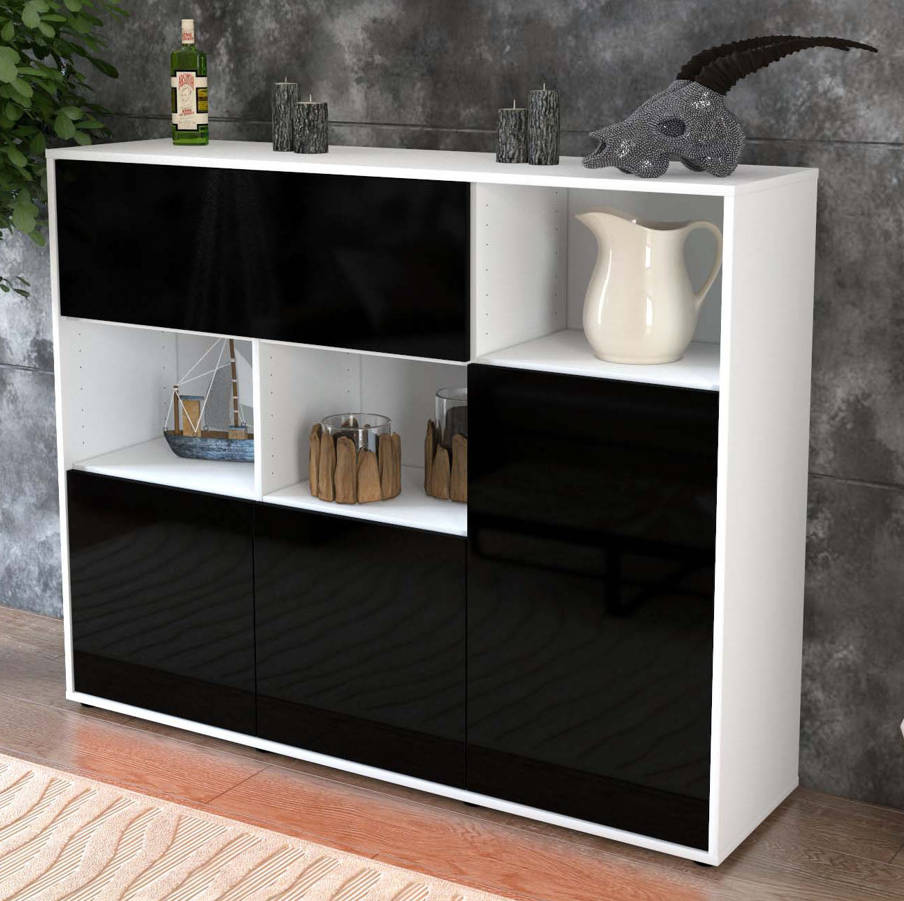 Highboard Valenzia, Schwarz Studio (136x108x35cm) - Dekati GmbH