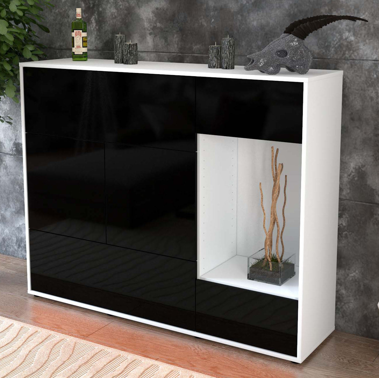 Highboard Violetta, Schwarz Studio (136x108x35cm) - Dekati GmbH