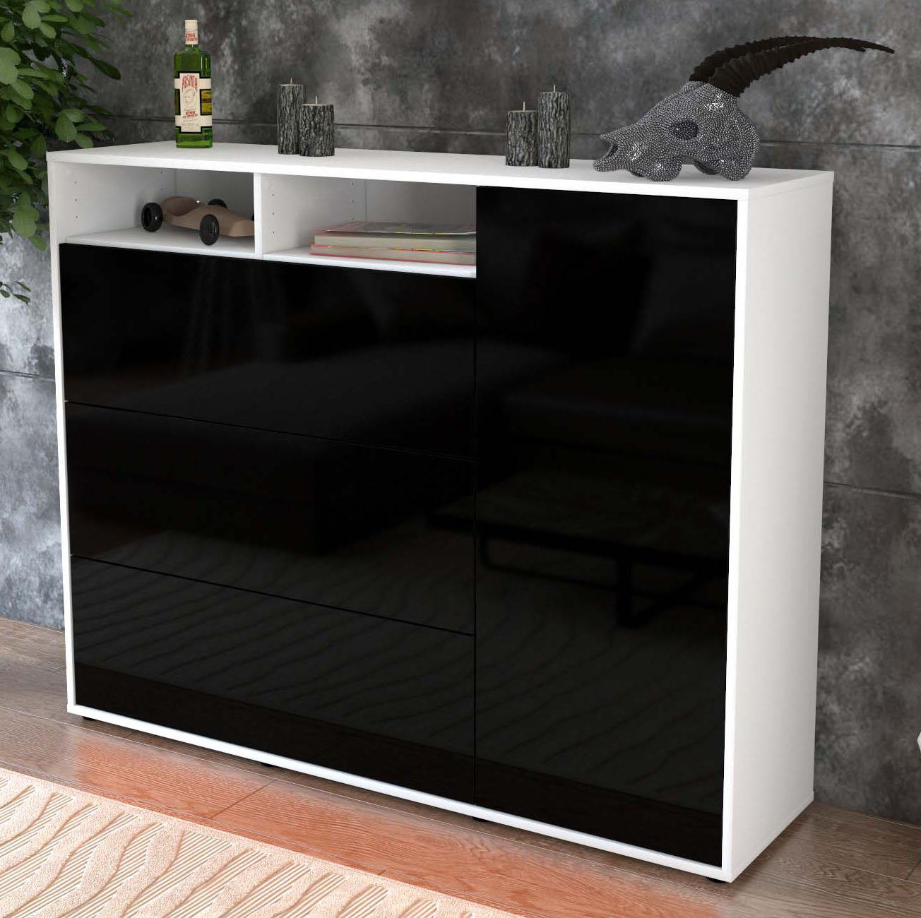 Highboard Vita, Schwarz Studio (136x108x35cm) - Dekati GmbH