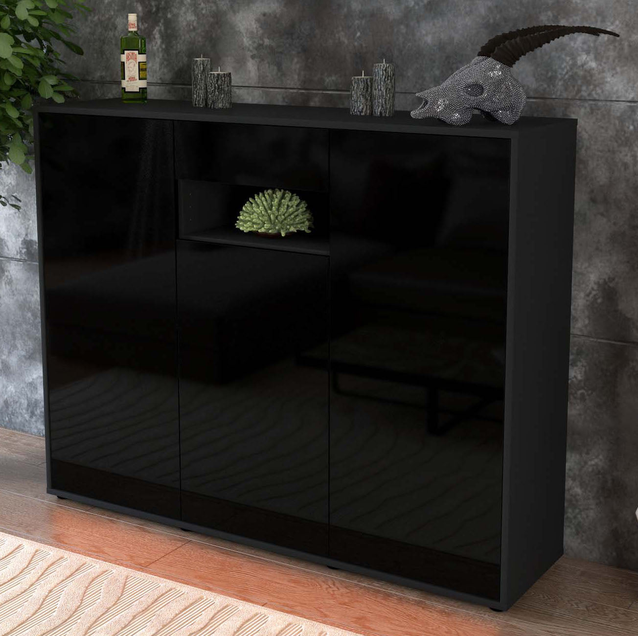 Highboard Madalena, Schwarz Studio (136x108x35cm) - Dekati GmbH