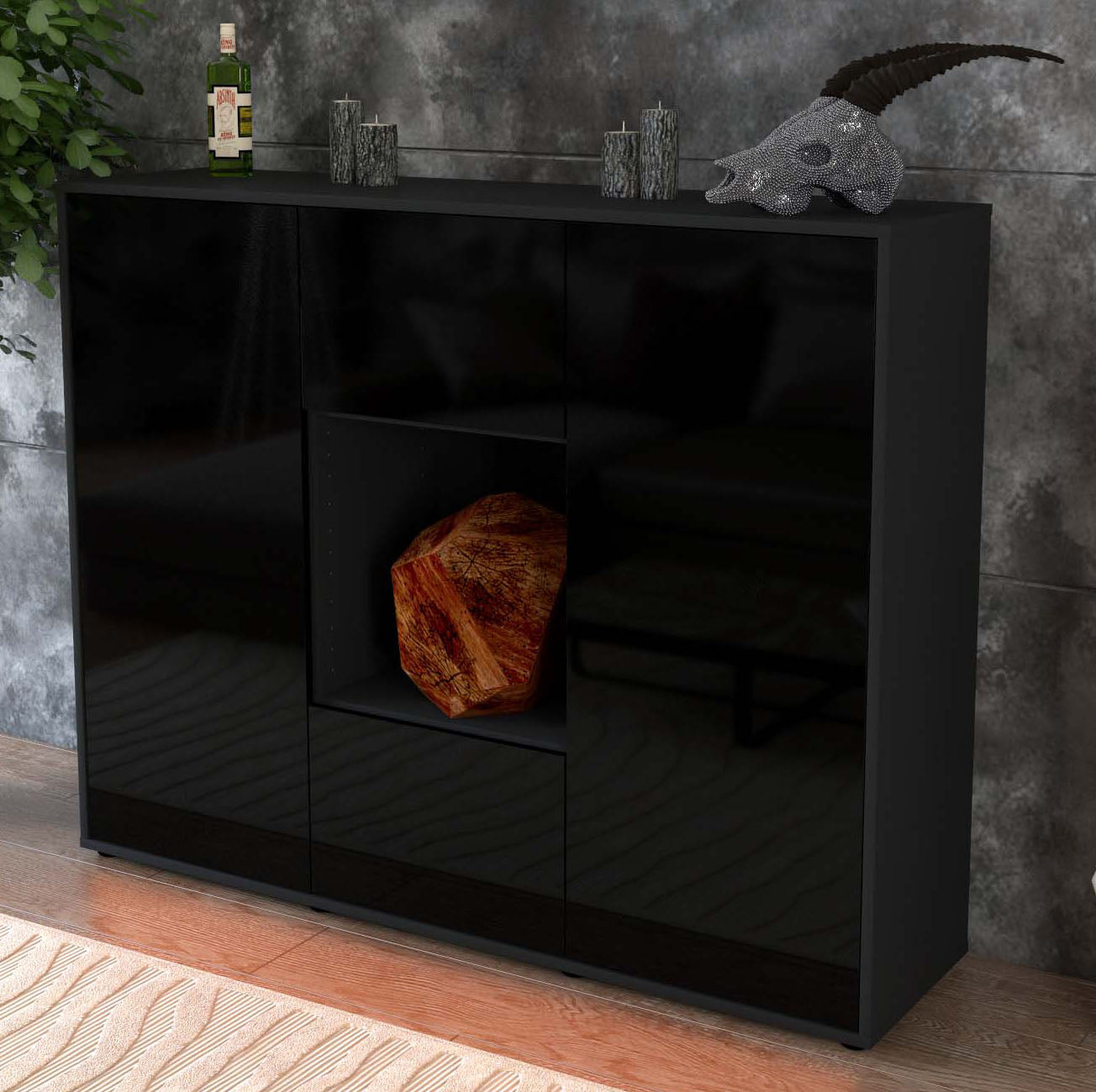 Highboard Mali, Schwarz Studio (136x108x35cm) - Dekati GmbH