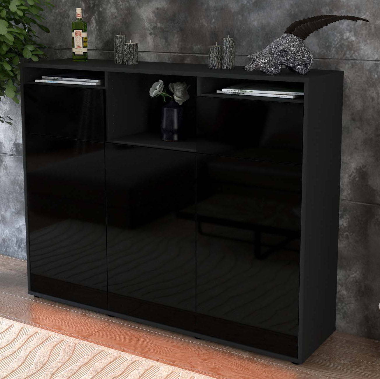 Highboard Melena, Schwarz Studio (136x108x35cm) - Dekati GmbH