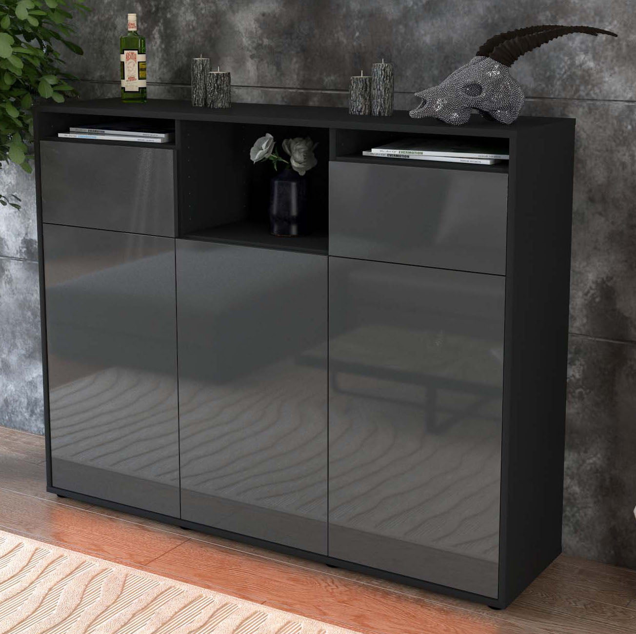 Highboard Melena, Grau Studio (136x108x35cm) - Dekati GmbH