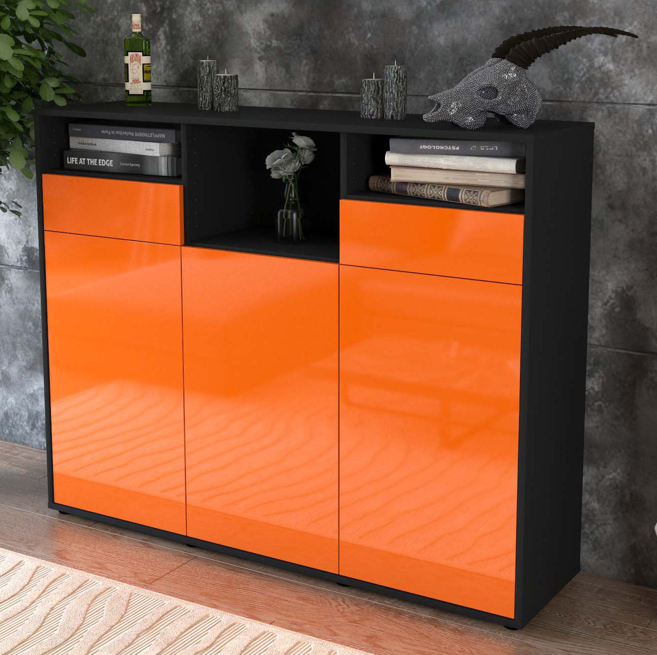 Highboard Melina, Orange Studio (136x108x35cm) - Dekati GmbH